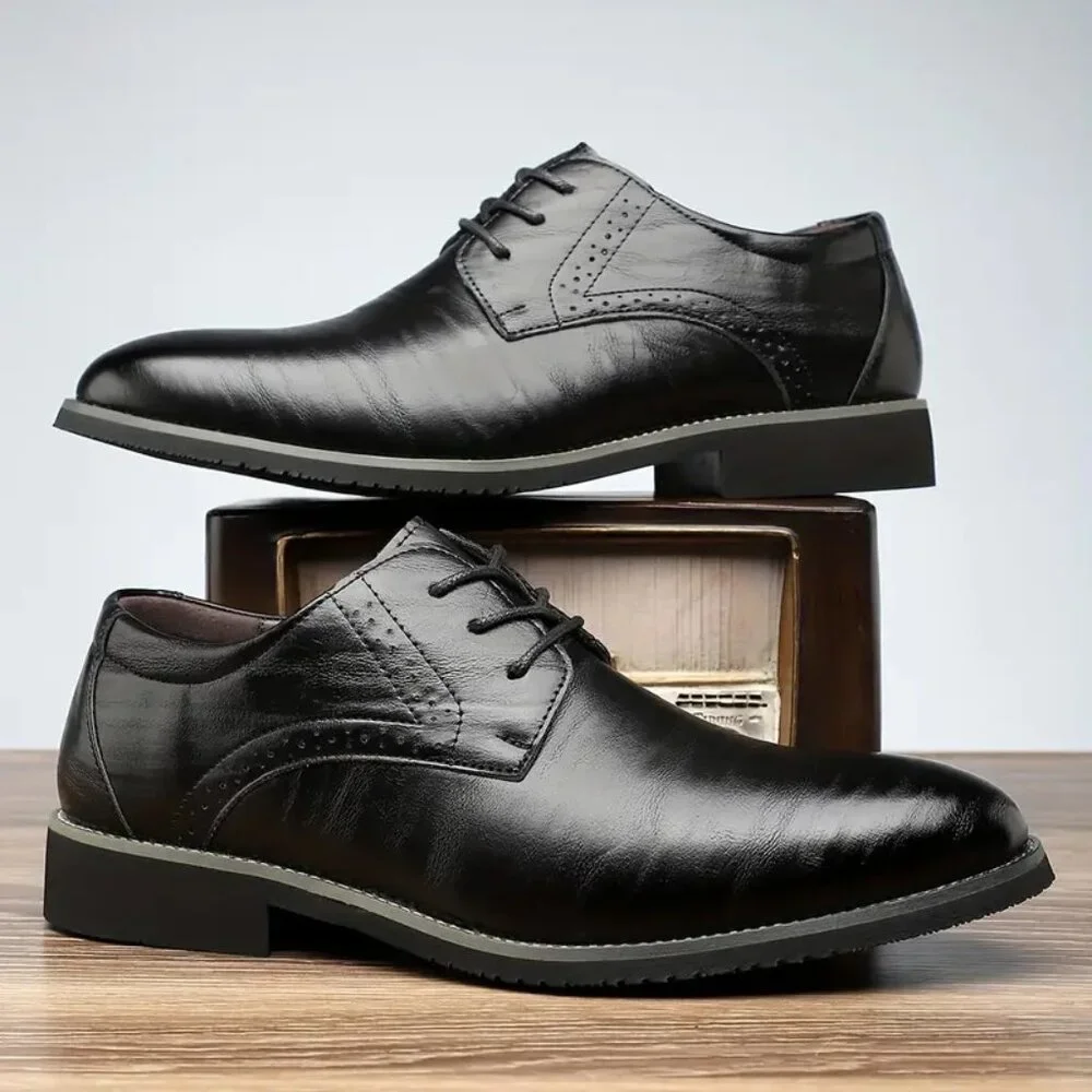 Santimon Mens US 6.5 Black Dress Shoes Fashion Oxford Leather Lace up Classic Mo